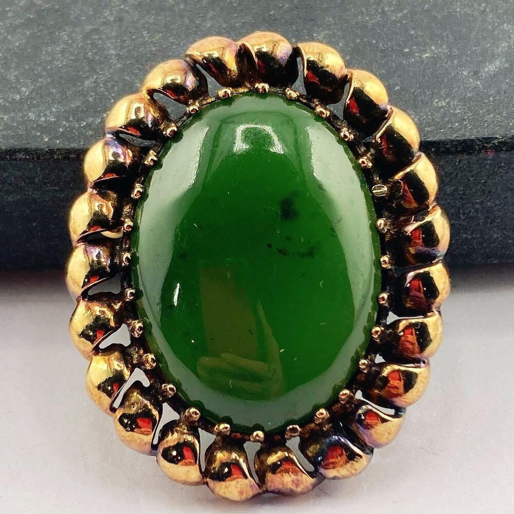 ALICE CAVINESS Vintage sterling silver and green glass stone oval pendant brooch